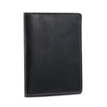 Minimalist black crazy horse leather passport holder with brown contrast stitching - Black