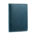 Minimalist teal blue crazy horse leather passport holder with orange contrast stitching - Blue