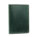 Dark green crazy horse leather passport holder with vintage finish and yellow stitching - Green