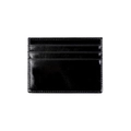 Primo piano del porta carte in pelle cerata nera con tre slot e cuciture di precisione - Nero