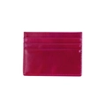 Dettaglio della pelle cerata magenta e delle cuciture rinforzate del porta carte sottile - Viola