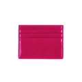 Detailed view of the sleek pink oil wax leather card holder with three card slots - Rose Red