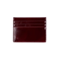 Detail of burgundy wax leather card holder showing three slots and fine stitching - Coffee
