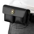 Black crazy horse leather waist bag with vintage metal buckle and dual pocket design - Black
