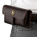 Dark brown crazy horse leather waist bag with retro star buckle for belt storage - Coffee