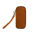 Vintage brown leather tobacco pipe travel pouch with wrist strap and zipper closure - Brown