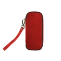 Portable red suede tobacco pipe travel case with wrist strap and gold zipper - Red