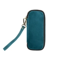 Portable teal leather tobacco pipe pouch with retro texture and wrist strap - Blue