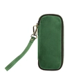 Vintage green suede tobacco pipe pouch with brown zipper and wrist strap detail - Green