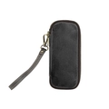 Vintage black leather pipe travel case with zipper closure and wrist strap detail - Black