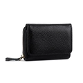 Black pebbled leather accordion card holder wallet with premium gold zipper closure - Black
