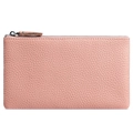 Geldbörse aus rosa Leder mit Litschimuster und oberem Metallreißverschluss - Pink (2051)