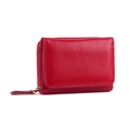 Red pebble grain leather accordion card holder wallet with zipper and fold-over flap - Red