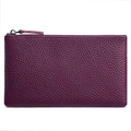 Minimalist purple genuine leather wallet with lychee texture and silver zipper detail - Purple (2051)