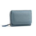 Blue pebbled leather accordion card holder with gold zipper and RFID protection - Sky Blue
