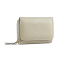 Three-fold beige litchi grain leather wallet with gold zipper and snap closure - Apricot