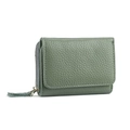 Three-fold pea green pebble grain leather accordion wallet with anti-theft RFID protection - Light Green