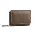 Brown litchi texture leather accordion wallet with gold metal zipper closure - Khaki