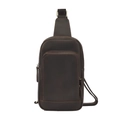 Borsa a tracolla da uomo in pelle marrone scuro vintage con zip frontale e dettagli metallici - caffè