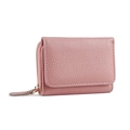 Pink lychee grain leather wallet with trifold flap design and side metal zipper - Pink