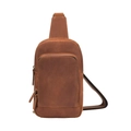 Borsa a tracolla vintage da uomo in pelle crazy horse marrone scuro con tasca zip - Marrone