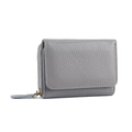 Grey pebbled leather accordion card holder with gold zipper and trifold design - Medium Grey