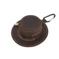 Brown crazy horse leather mini coin purse in creative vintage top hat shape with carabiner - Coffee