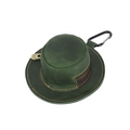 Vintage dark green crazy horse leather hat-shaped coin purse with metal carabiner - Green