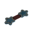 Detail of blue star leather magnets with orange stitching and brown elastic band - Blue