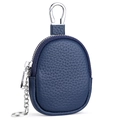 Dunkelblaue Mini-Geldbörse aus genarbtem Leder mit Karabiner und Schlüsselanhänger - Dunkelblau