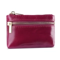 Fashionable wine red oil wax leather coin purse with double zipper gold hardware - Purple