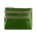 Minimalist bright green oil wax leather wallet with three golden zippers and triple layers - Green