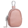 Mini dusty pink pebble leather coin purse and earphone case with silver keychain - Dusty Pink