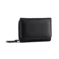 Classic black RFID leather coin purse with pebbled texture and silver zipper detail - Black