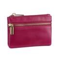 Piccolo portamonete fucsia in pelle cerata con cerniera dorata e tasca - Rosso rosa