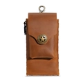Brown crazy horse leather belt pouch with vintage star buckle and metal carabiner - Brown