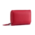 Compact red litchi texture leather wallet with silver zipper and RFID protection - Red