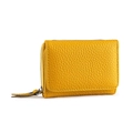 Short yellow pebble leather tri-fold wallet with RFID protection and zipper coin pocket - Yellow