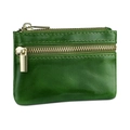 Portamonete retrò in pelle cerata verde e porta carte con doppie cerniere dorate - Verde