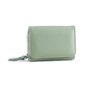 Light green pebble leather RFID-blocking tri-fold wallet with zipper coin pocket - Light Green