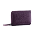 Deep purple pebbled leather RFID wallet with silver zipper closure and compact design - Purple