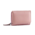 Three-fold RFID blocking wallet in dusty rose lychee grain leather with zipper - Pink