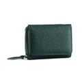 Three-fold dark green pebbled leather wallet with RFID blocking and zipper pocket - Dark Green
