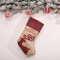 Calza natalizia in lino beige con renna scozzese rossa e scritta Merry Christmas - Stile Renna (E-W51)