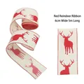 Nastro natalizio largo 6 cm con renne rosse su tessuto crema per decorazioni fai-da-te - Stile Renna Rossa (R-C41)