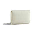 Creamy white lychee grain leather RFID wallet with silver zipper and folding design - Off White