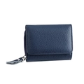 Compact navy blue lychee grain leather wallet with tri-fold design and silver zipper - Dark Blue