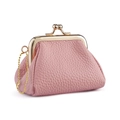 Pink pebbled leather coin purse with vintage gold clasp and delicate bead chain - Pink