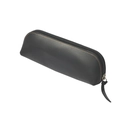Handmade black crazy horse leather pencil case with orange stitching and zipper closure - Black