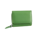 Grass green pebbled leather mini wallet with tri-fold snap and side zipper pocket - Fruit Green
